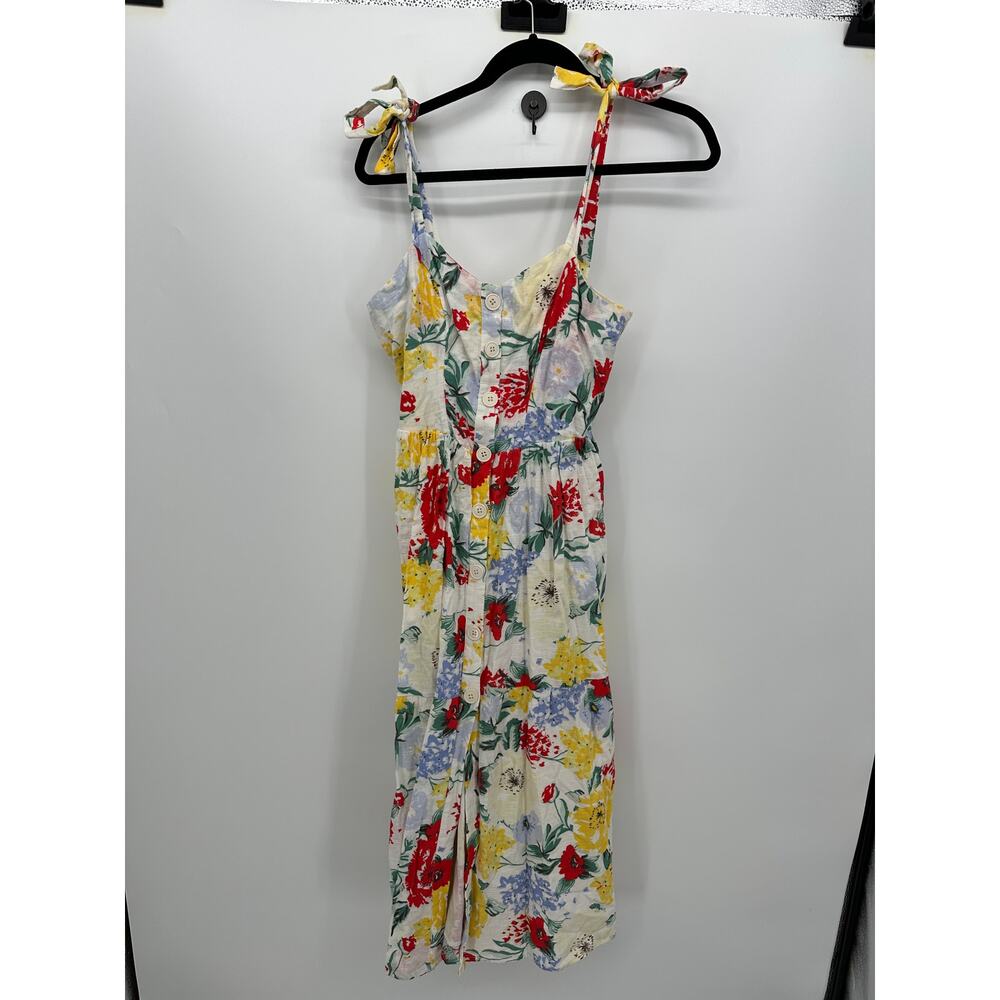 Urban Outfitters Linen Blend Button Front‎ Midi Dress Women Sz M Pockets Resort